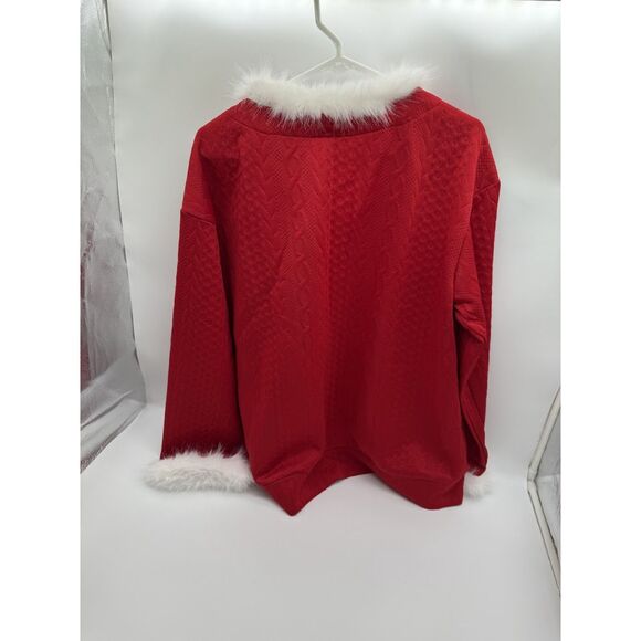 🎄Christmas Sweatshirt for Women Faux Fur Long Sleeve V Neck 1xl - Picture 5 of 8